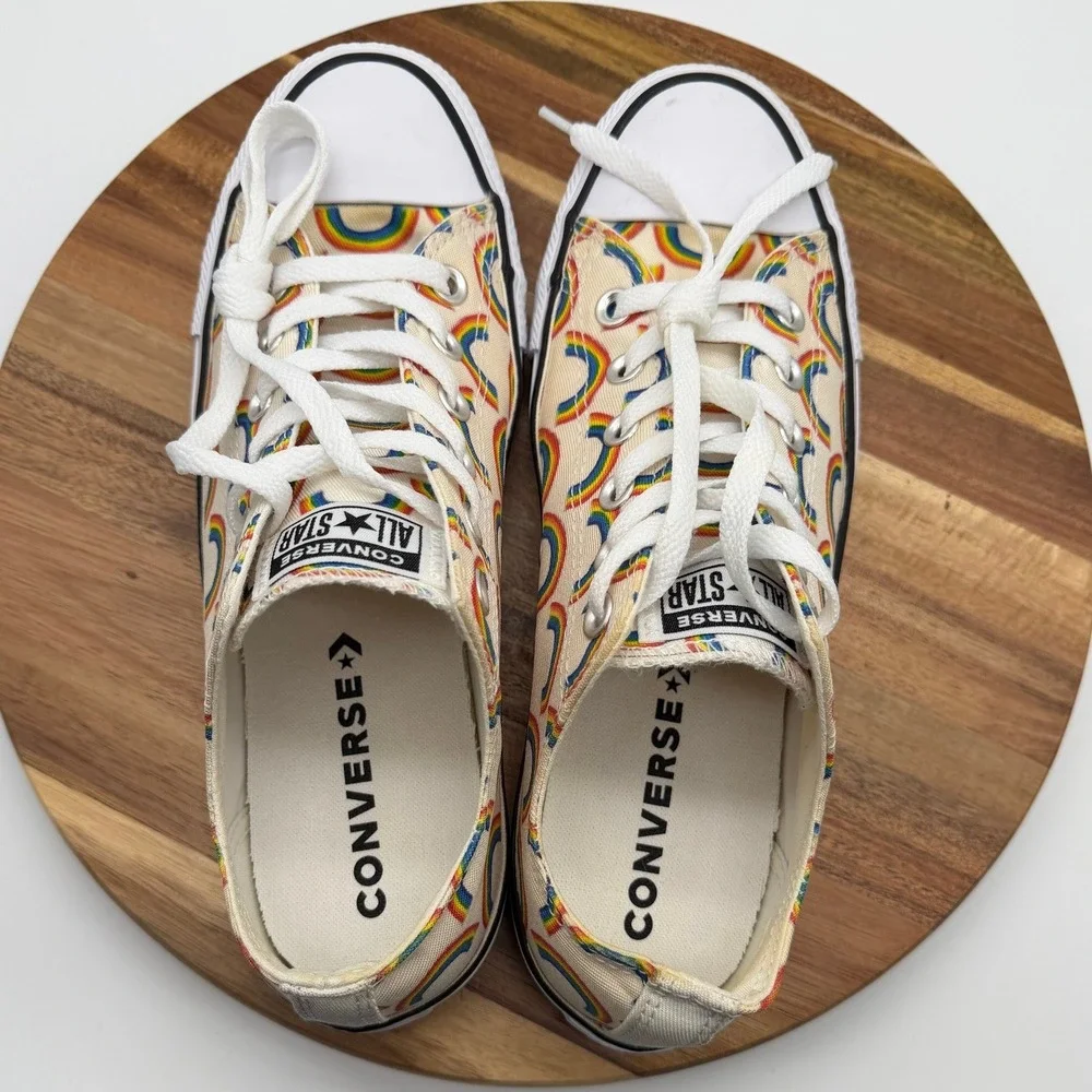 Converse Men's 7 Chuck Taylor All Star Low Rainbow Print Cream Sneakers 1630